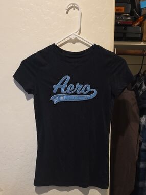 Aeropostale Black Tee with Blue 'Aero' Logo